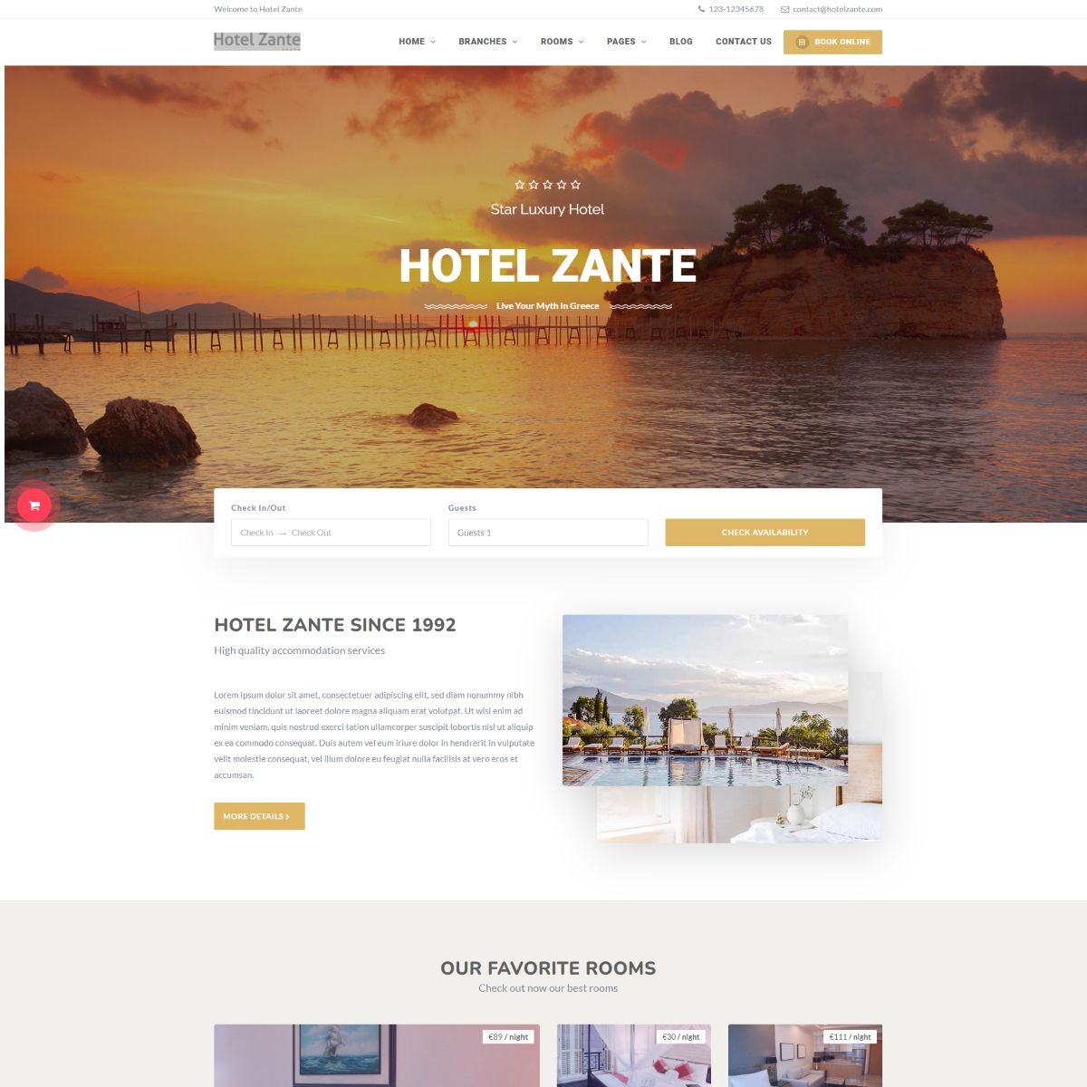 Mẫu website khách sạn Hotel Zante