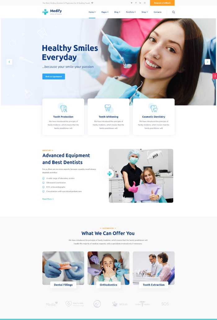 Mẫu website y tế – Dentist Medify