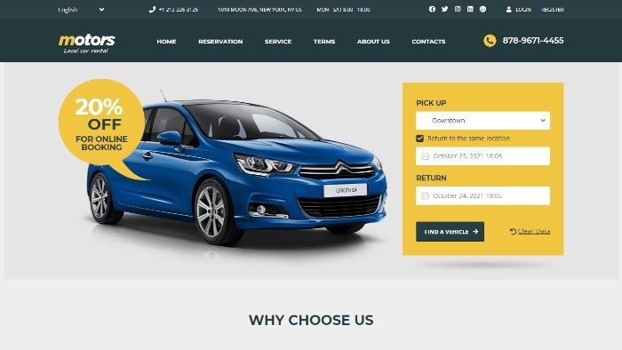 MẪU WEBSITE CHO THUÊ XE – MOTORS