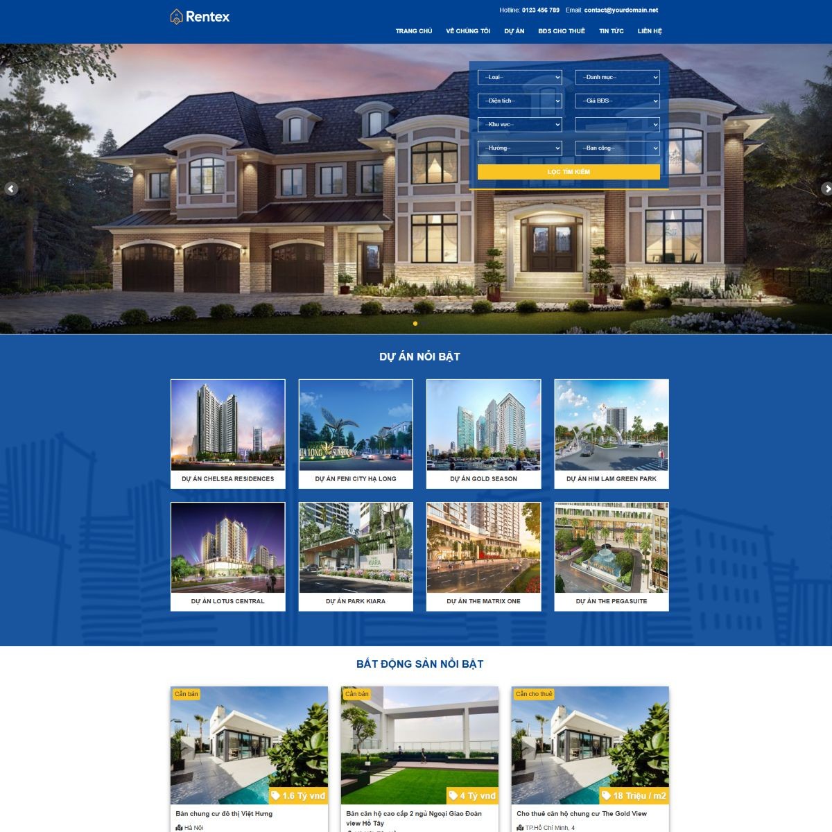Mẫu website Bất động sản Rentex