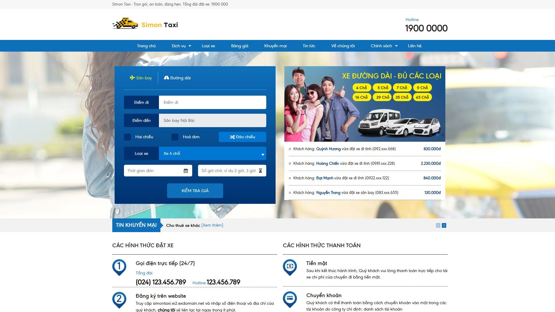 Mẫu website thuê xe Simon Taxi