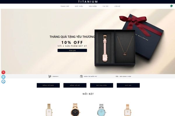 Mẫu website Đồng hồ, phụ kiện Pav Titanium