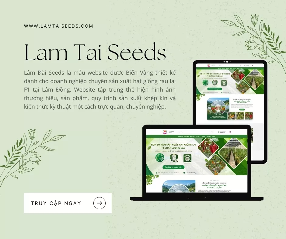 Giao diện website Lam Tai Seeds ở Đà Lạt, ví dụ trang sản phẩm nông nghiệp
